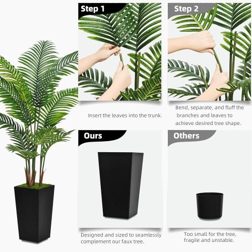 Size 5ft Artificial Palm Tree 5FT - Fake Tree with Black Tall Planter - Faux Tropical Areca Floor Plant in Pot - Artificial Silk Plant for Home Office Living Room Decor Indoor