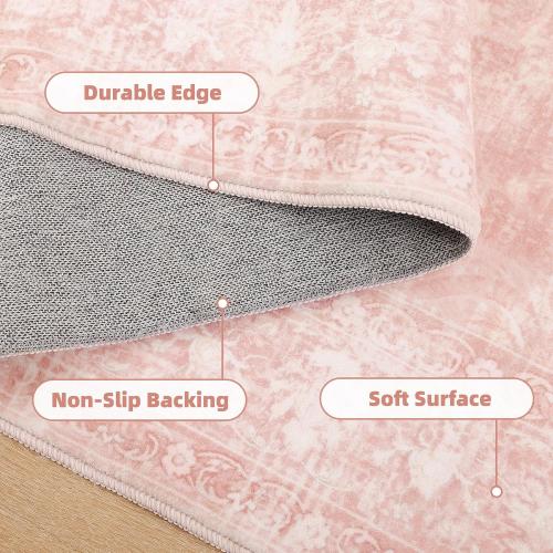 FROZZUR Boho Pink Area Rug 5x7 – Soft Washable Vintage Rug with Non-Slip Backing for Living Room, Bedroom & Nursery, Cozy Home Decor