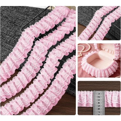 Lace Trim Ribbon, Ruffle Ribbon, 12-Yard Pink Lace Ribbon,2.0 Inch Width Pinks Laces Trims, Delicate Floral Pattern Ribbons for Crafts Sewing and Dress Applique Decorations, Pink