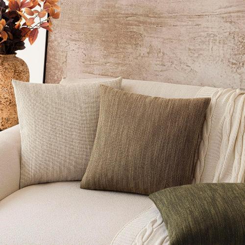 Foindtower Set of 2 Decorative Textured Burlap Linen Throw Pillow Covers Farmhouse Boho Cushion Cover Solid Accent Pillowcase for Couch Sofa Bed Living Room Home Decor,20×20 Inch,Cocoa Brown