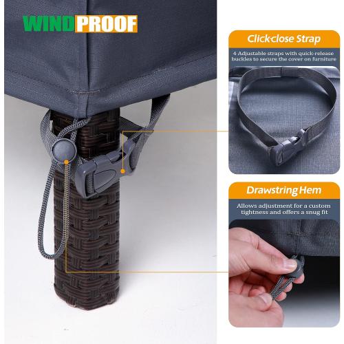 F&J Outdoors Heavy Duty Waterproof Anti-UV Rip-stop Fabric Extra Large Patio Furniture Covers, Grey, 180x96x36