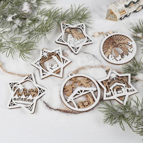 18Pcs Nativity Christmas Tree Ornaments Set, Wooden Nativity Scene Ornament, Religious Gift for Christian Family Christmas Decoration