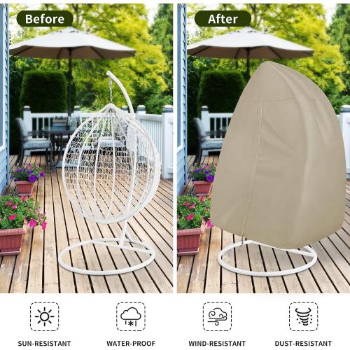 Easy-Going Patio Hanging Egg Chair Cover, UV Resistant Waterproof Outdoor Single Seat Swing Chair Cover with Zipper, Camel