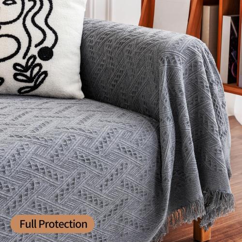Deep Dream Sectional Covers for 3 Cushion Couch, Sofa Dogs, Geometrical Jacquard Fabric (X-Large, 71 x 118, Dark Grey)