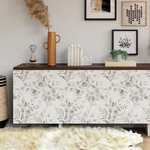 Naphite Floral Wallpaper Peel and Stick Wallpaper for Bedroom Grey Floral Boho Contact Paper for Cabinets Drawer Self Adhesive Removable Farmhouse Contact Paper Eucalyptus Leaf Nursery 17.3inW 78.7inL