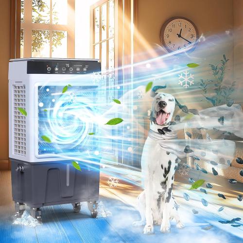 WHITE Swamp Cooler Air Conditioner with Dry Burn Protection, 4000 CFM Evaporative Air Cooler with 8-Gal Water Tank, 4 Modes, 3 Speeds, Remote, 12H Timer, Portable Windowless AC for Bedroom Home Office