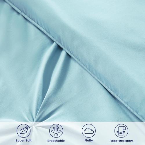 Fluffy Comforter Set, KING 7 Pieces Pinch Pleat Design Bedding Set, Down Alternative Comforter with 2 Pillow Shams, 2 Pillowcases, 1 Flat Sheet, 1 Fitted Sheet (Stone Blue Pinch Pleat, KING)