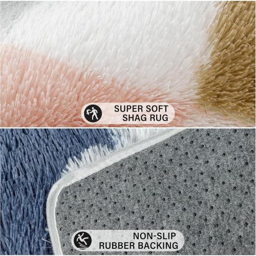 Checkered Rug 8x10 for Living Room, Modern Rainbow Shag Rug Washable Non-Slip Large Area Rug Super Soft Indoor Fuzzy Carpet Fluffy Rugs for Bedroom Home Aesthetic Decor