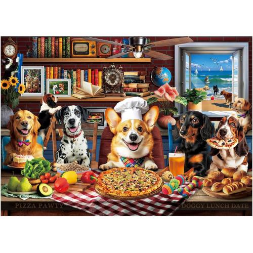 BenBen Puzzles for Adults 1000 Pieces, Dogs' Dinner Party, Dog Jigsaw Puzzle with Letters on Back, Funny Animal Puzzle, Challenging Puzzles for Family Game Night, Home Décor