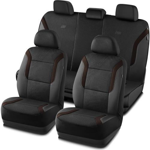Skechers Memory Foam Car Seat Covers, Air Cool Mesh Thick Seat Covers, Slip-ins Car Seat Full Sets, Airbag Compatible, Automotive Comfort for Most Cars,Vans,Trucks, SUVs,Brown