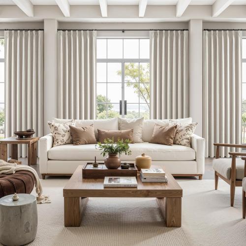 Natural Linen Pinch Pleated Blackout Curtains & Drapes 96 Inch Long Bedroom/Livingroom Farmhouse Curtains 2 Panel Sets, Neutral Track Room Darkening Thermal Insulated 8ft Back Tab Window Curtain