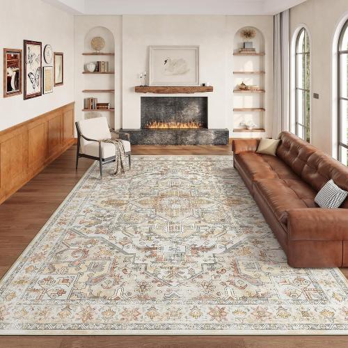 zesthome 8x10 Area Rugs - Stain Resistant Washable Rug for Living Room, Non-Slip Backing Large Area Rug with Ultra-Thin Low Pile for Bedroom, Vintage Home Decor