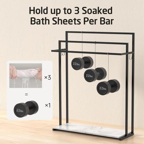 KES 44” Extra Large Free Standing Towel Racks for Bathroom, 3 Tiers Blanket Rack, Blanket Holder for Living Room with Weighted Marble Shelf & 4 Hooks, Black, BTH504-BK