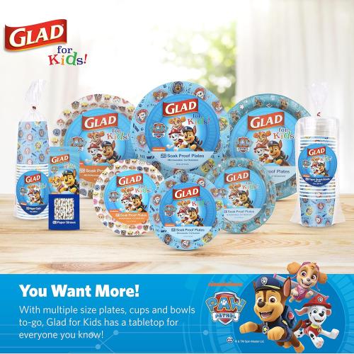 Glad for Kids Paw Patrol Paper Plates , Disposable Paw Patrol Plates for Kids , Heavy Duty Soak Proof Microwavable Paper Plates, Core Pups Blue 7 Inch Round Plates 20ct , Paw Patrol Birthday 3 Pack