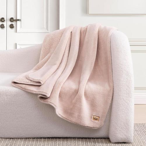 UGG Whitecap Fleece Throw Blanket, Soft Warm Throw for Bed or Chair, Luxury Bedroom Decor, Cozy Blankets, Machine Washable, 50-inch x 70-inch, Pink Quartz
