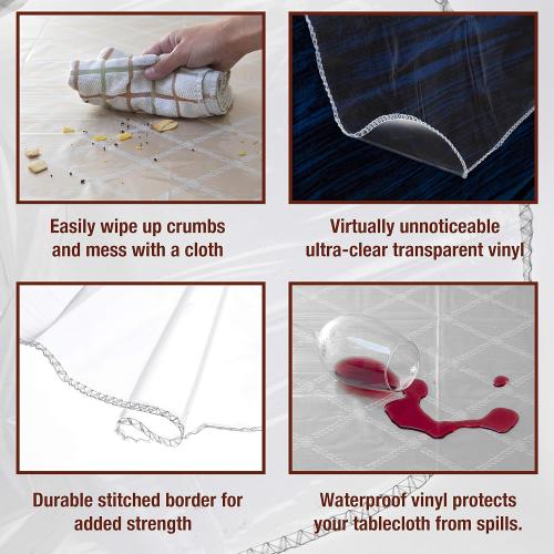 Elaine Karen Clear Plastic Table Cover Protector 100% Waterproof Table Protector Crystal Clear Plastic Tablecloth Cover for Dining Table Heavy Duty Vinyl, 54 x 72 Oval
