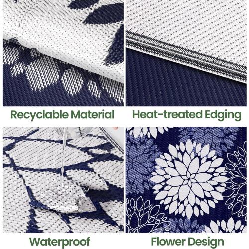 LuxStep Outdoor Rug Waterproof Outdoor Plastic Straw Rug Reversible Patio Rug Mat Outdoor Decor Large Area Mats for RV, Picnic, Backyard, Deck, Balcony, Porch, Beach, Camping, 5' x 8' Blue