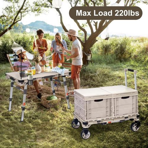 LEADALLWAY 3-in-1 Multi-Purpose Camping Table Wagon Portable Outdoor Platform Truck, Dolly & Utility Cart with 5.4 Wheels