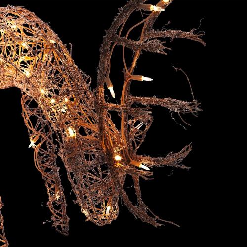 Alpine Corporation 24H Outdoor Rattan Grazing Reindeer Lawn Decoration with White Lights , Christmas Decoration