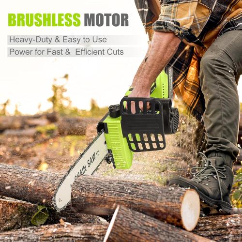 FASTPRO 12 Cordless Chainsaw, 20V 4.0Ah Brushless Chain Saw Kit with 2 Batteries and 2 Saw Chains, For Wood Cutting & Tree Trimming