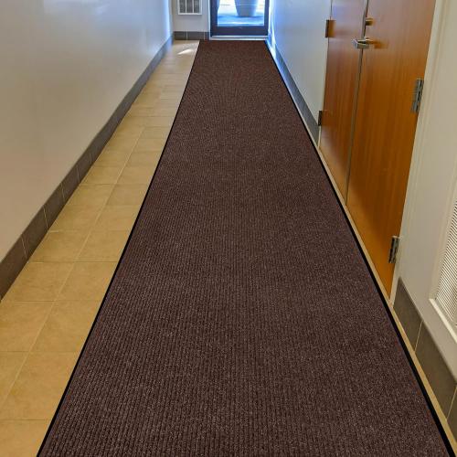 Color black MaxMat® Heavy Duty Industrial Mat - XL Size, Waterproof, Low-Profile, Commercial Entry Door Mat (3 x 16 Feet, Brown, MXM-RIB0316BR)