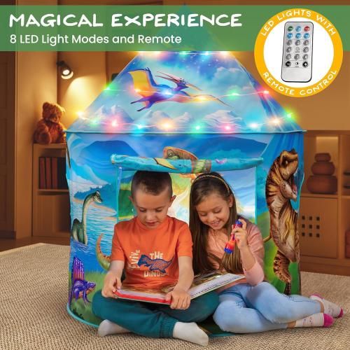 W&O Dino Paradise Play Tent with Roar Button, Dinosaur Toys and LED Lights - Epic Pop Up Tent for Boys & Girls - Perfect for Indoor & Outdoor Adventures