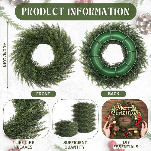Zeyune 8 Pcs Christmas DIY Green Wreath 14 Inch Artificial Christmas Wreaths Faux Plain Wreaths for Decorating Front Door Window Room Farmhouse Xmas Party Indoor Outdoor (Elegant Style)
