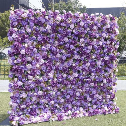 Purple Rose Hydrangea 5D Simulated Flower Wall Background - High-Density Silk Flower Wedding Decoration | Waterproof Outdoor Photography Props | Multiple (1.2m*2.4m)
