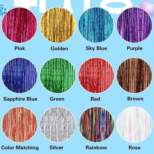 FEBSNOW 47 Inches Rainbow Tinsel Hair Extension with Tool 2400 Strands 12 Mixed Colors Hair Extension Tinsel Kit Glitter Rainbow Hair Extensions for Gay Pride Month Activities Accessories