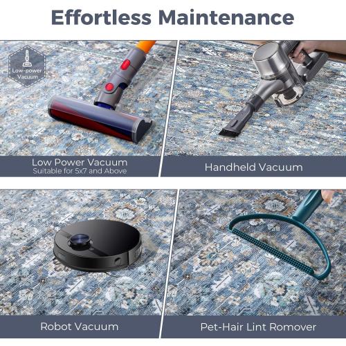 OPPODREAM Vintage Blue Area Rugs 5x7, 5 x 7 Retro Washable Rug Non Slip, Low-Pile Faux Wool Carpet, Distressed Navy Floor Mat for Living Room, Bedroom, Kitchen, Office, Dorm, Dinning Room