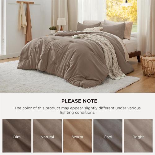 Bedsure King Comforter Set, Brown Soft Prewashed Bedding for All Seasons, 3 Pieces GentleSoft™ Bed Set, 1 Lightweight Comforter (104x90) and 2 Pillowcases (20x36)