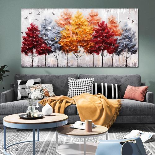 ENTANUB Birch Tree Wall Art for Living Room, Colorful Canvas Wall Picture for Bedroom, Forest Print Painting Decor, Large Size (Littles scratch)