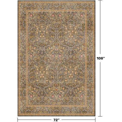 Washable Dining Room Rugs for Under Table - 6x9 Brown Oriental Area Rug for Living Room, Low Pile Non-Slip Floor Carpet for Bedroom Under Bed - Vintage Design & Stain Resistance