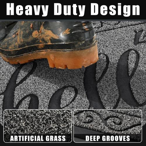 Yimobra Welcome Mats for Front Door 29.5x17, Heavy Duty Waterproof Outdoor Door Mat Outside Entrance, Non-Slip Low Profile Indoor Entryway Mat for Garage Patio, Black Gray