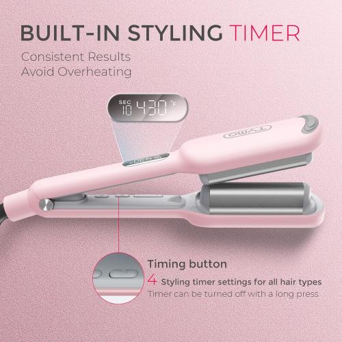 Curling Iron Hair Crimper Waver - TYMO ROVY Beach Waves Curling Wand, Ionic Deep Waver Hair Curler Tool with Ceramic 3 Barrel for Women, Dual Voltage, Anti-Scald, Easy to Use, Pink, 1 Inch