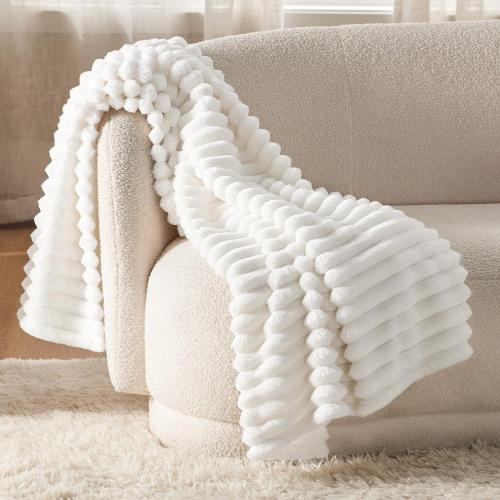 Bedsure White Throw Blanket for Couch - GentleSoft Cozy Blanket for Women, Cute Fleece Throws for Girls, Room Home Dorm Decor, Birthday Gifts for Women Men Mom Teacher Gifts, Off White, 50x60 Inches