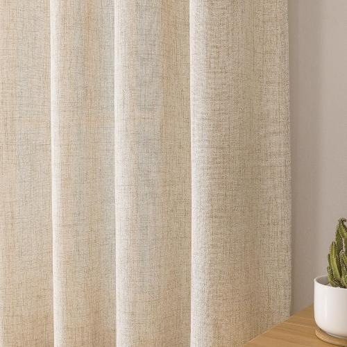 Tollpiz Short Linen Curtains Bedroom Rod Pocket Semi Sheer Curtain Burlap Light Filtering Thick Linen Drapes for Living Room, 38 x 45 inches Long, Natural, Set of 2 Panels