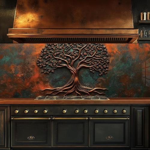 Size 30x24 Roggmard Tempered Glass Kitchen Backsplash, Tree of Life Stove Back Top Cover, Splashback Tile, Kitchen Sink Cover Splash Guard, Home Kitchen Decor (30x24''-(76x61cm))