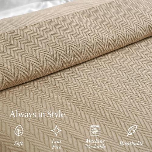 Threadmill Luxury Cotton Blankets for King Size Bed | All-Season Cozy 100% Cotton King Size Blanket | Herringbone Soft Fall Thermal Blanket fits California King Size Bed, 106x92 | Beige