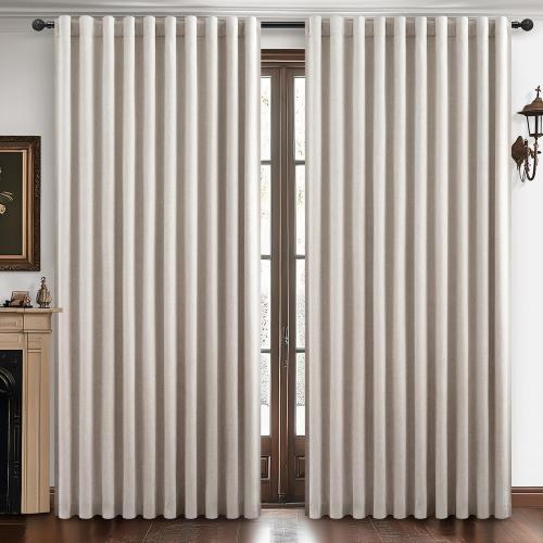 Curtains 70 Inch Length Wide Pleated Blackout Curtain for Sliding Glass Door/Living Room, Farmhouse Natural Linen Thick Boho Bedroom Heavy Insulated Large Window Drapes (70 Wx90 Lx2Panels)