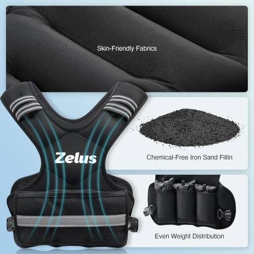 ZELUS Weighted Vest for Men and Women | 4-10lb/11-20lb/20-32lb Vest with 6 Ironsand Weights for Home Workouts | Adjustable Body Weight Vest Exercise Set for Cardio and Strength Training