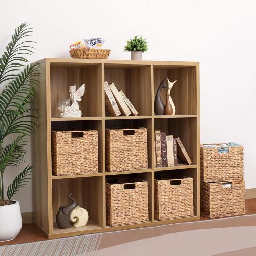10.5 x 10.5in Wicker Storage Baskets, Cube Foldable Water Hyacinth Storage Baskets for 11 x 11 Cube Shelves Set of 4