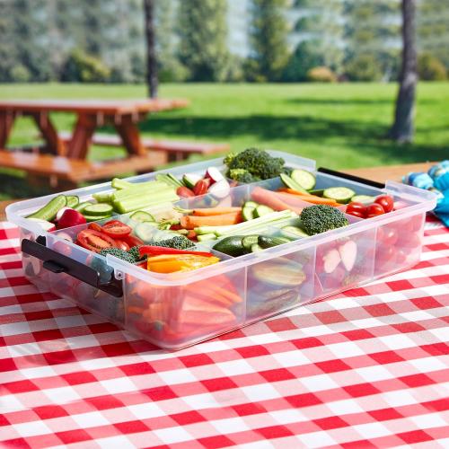 Farberware Large Build-A-Board Snacklebox Serving Tray with Locking Plastic Cutting Board Lid, Portable Storage Container with 11 Compartments for Charcuterie, and More