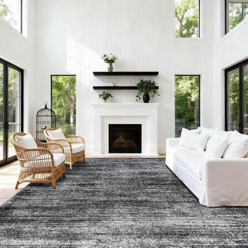 Area Rugs 9x12 Living Room,Abstract Boho Large Area Rug,Black and White