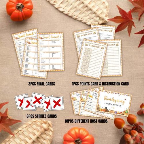 Thanksgiving Friendly Feud Game, Happy Thanksgiving Trivia Feud Quiz, Fall Harvest Board Game for Adults Family, Fall Holiday Party Activities Decorations, Autumn Party Supplies & Favors -04