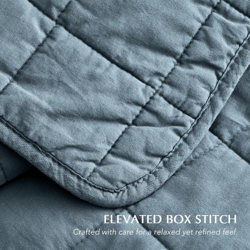 EVERGRACEHOME 100% Cotton Box Stitch Quilt Bedding Set King Size 3 Pieces, Garment-Washed Lightweight Soft Cozy Coverlet, Oversized Quilted Bedspread Sets with 2 Shams for All Season, Midnight Blue