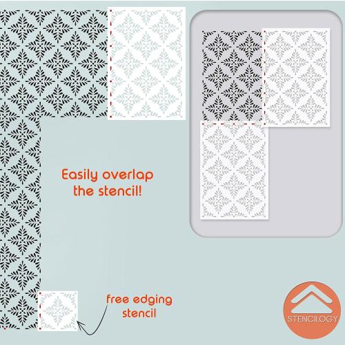 STENCILOGY® / Pechora - 23 x 33 XL Wall Stencil, Large Allover Wall Stencils for Painting, Stencils for Walls, Large Flower Leaf Damask Wall Stencil