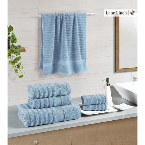 Cotton Bath Towels Set of 6 - Exclusive Zero Twist - Softer, Quick Dry & Absorbent - 2 Bath, 2 Washcloths, 2 Hand Towels for Bathroom - Durable, Premium Quality & Ideal Gift for Him - Blue