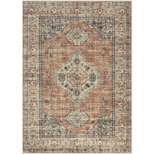Lahome Oriental Washable Rug, 3x5 Rugs for Bedroom Living Room Entryway, Vintage Ultra-Thin Non-Slip Soft Throw Carpet for Kitchen Office Entrance, Peach/Orange