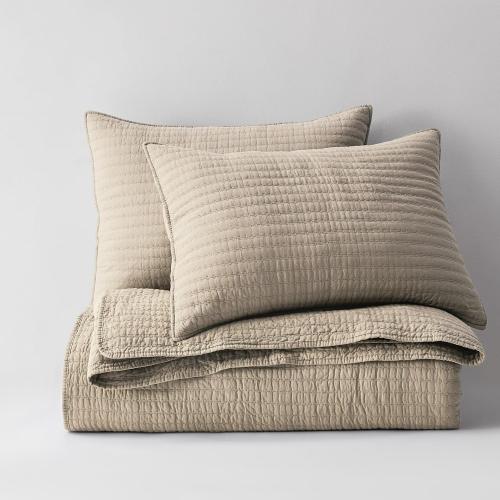 100% Cotton  - Beige Neutral Striped Pick Stitch Soft Lightweight Bedspread, Textured Like Linen, Farmhouse Country Rustic Coverlet, Shabby Chic Gauze Bedding